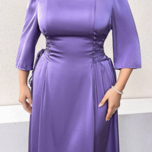 SHEIN Women’s Plus Size Ruched Waist Satin Midi Dress – Purple, Size L