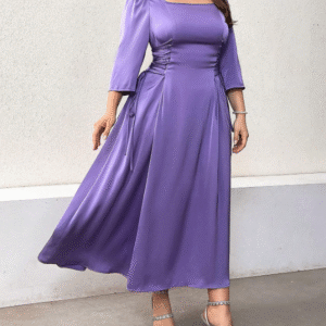 SHEIN Women’s Plus Size Ruched Waist Satin Midi Dress – Purple, Size L