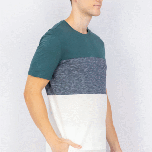 DeFacto Men’s Colorblock Crew Neck T-Shirt – Green, Navy & White | Casual Slim Fit, Size M