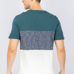 DeFacto Men’s Colorblock Crew Neck T-Shirt – Green, Navy & White | Casual Slim Fit, Size M