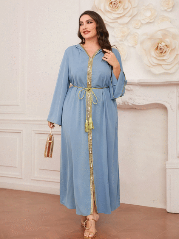 Shein Turquoise Maxi Dress with Gold Trim – Size M | Elegant & Modest