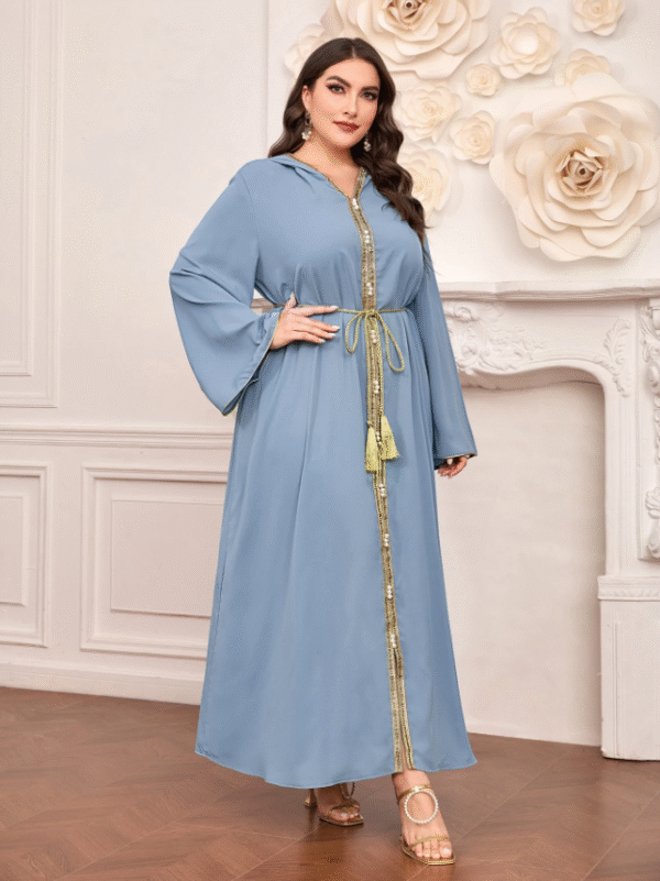 Shein Turquoise Maxi Dress with Gold Trim – Size M | Elegant & Modest