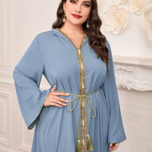 Shein Turquoise Maxi Dress with Gold Trim – Size M | Elegant & Modest