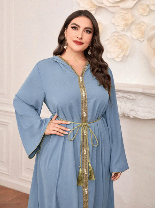Shein Turquoise Maxi Dress with Gold Trim – Size M | Elegant & Modest