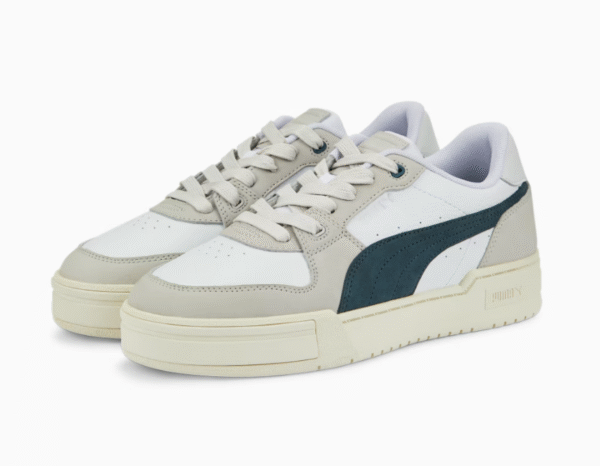 PUMA Rebound LayUp Sneakers for Men – White & Grey with Navy Detailing (Size 40)