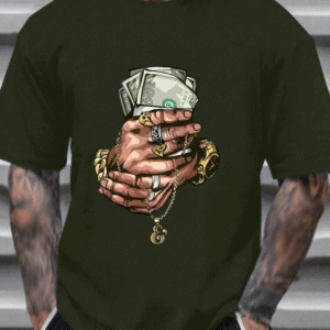 Men's Street Style Graphic T-Shirt with Money Print – 2XL