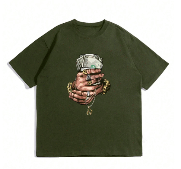 Men's Street Style Graphic T-Shirt with Money Print – 2XL