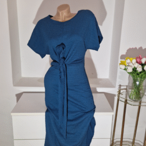 SHEIN Ocean-Blue Knot-Front Ribbed Midi Dress – Women’s Size M