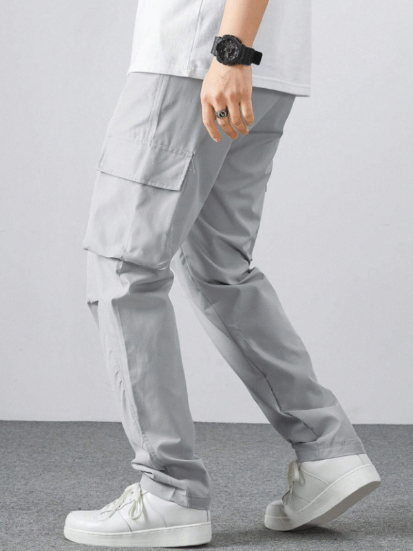 Manfinity Men’s Gray Cargo Pants – Relaxed Fit Drawstring Trousers with Utility Pockets, Size XXL