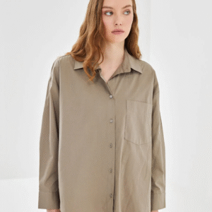 Women’s Oversized Khaki Button-Up Shirt – Casual Everyday Shirt | Size S