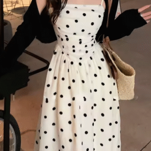 DAZY Women's Polka Dot Sleeveless Midi Dress – Elegant Summer Fit, Size XL