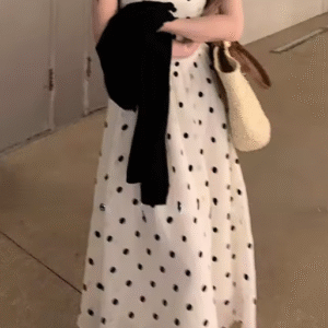 DAZY Women's Polka Dot Sleeveless Midi Dress – Elegant Summer Fit, Size XL