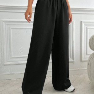 SHEIN XS High Waist Black Wide-Leg Smocked Pants for Women