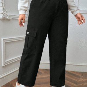 SHEIN Women’s Black Cargo Pants – Utility Pockets, Straight-Leg Fit, Size M