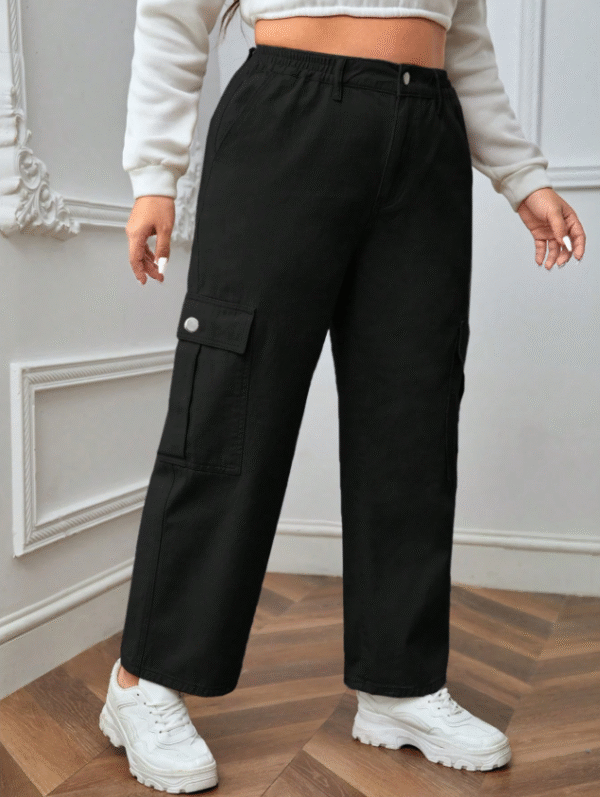 SHEIN Women’s Black Cargo Pants – Utility Pockets, Straight-Leg Fit, Size M
