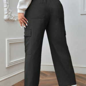 SHEIN Women’s Black Cargo Pants – Utility Pockets, Straight-Leg Fit, Size M
