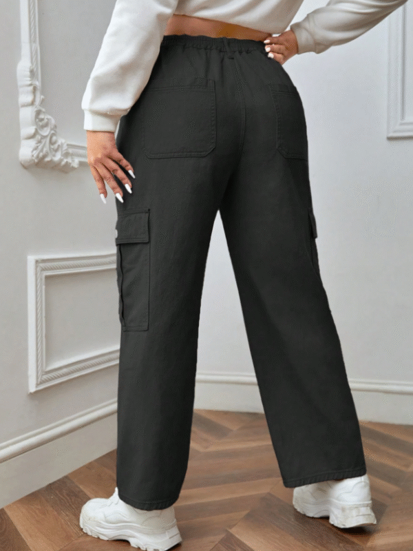 SHEIN Women’s Black Cargo Pants – Utility Pockets, Straight-Leg Fit, Size M