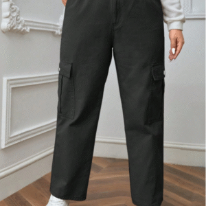 SHEIN Women’s Black Cargo Pants – Utility Pockets, Straight-Leg Fit, Size M