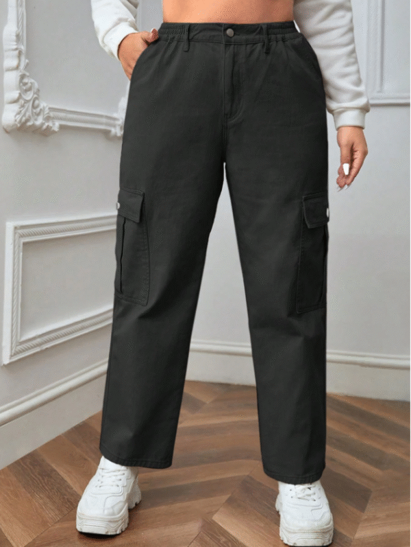 SHEIN Women’s Black Cargo Pants – Utility Pockets, Straight-Leg Fit, Size M