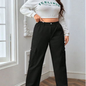 SHEIN Women’s Black Cargo Pants – Utility Pockets, Straight-Leg Fit, Size M