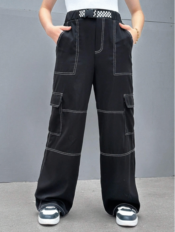 SHEIN Women’s Techwear Cargo Pants – Contrast Stitch, Drawstring Waist