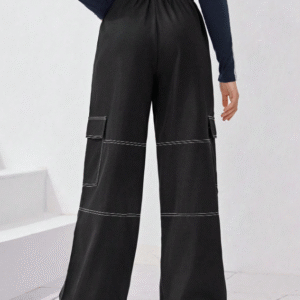 SHEIN Women’s Techwear Cargo Pants – Contrast Stitch, Drawstring Waist
