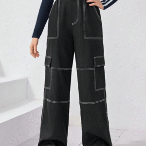 SHEIN Women’s Techwear Cargo Pants – Contrast Stitch, Drawstring Waist