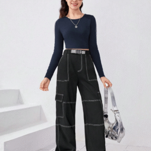 SHEIN Women’s Techwear Cargo Pants – Contrast Stitch, Drawstring Waist