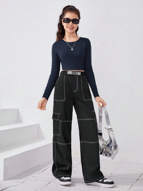 SHEIN Women’s Techwear Cargo Pants – Contrast Stitch, Drawstring Waist