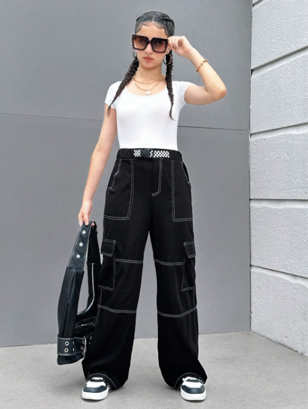SHEIN Women’s Techwear Cargo Pants – Contrast Stitch, Drawstring Waist