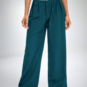 SHEIN XS Teal Wide-Leg Trousers with Contrast Waistband