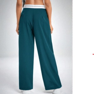 SHEIN XS Teal Wide-Leg Trousers with Contrast Waistband