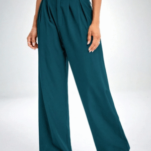 SHEIN XS Teal Wide-Leg Trousers with Contrast Waistband