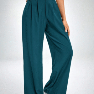 SHEIN XS Teal Wide-Leg Trousers with Contrast Waistband
