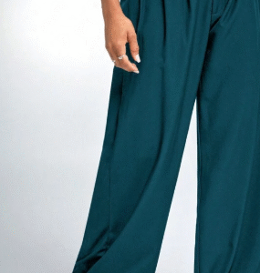 SHEIN XS Teal Wide-Leg Trousers with Contrast Waistband