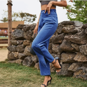Women’s High-Waisted Wide-Leg Blue Jeans – Relaxed Fit Denim