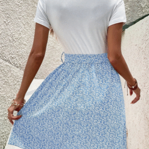 Shein Casual White Top & Blue Floral Skirt Dress – Size M