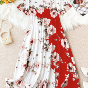Shein XL Red & White Floral Short-Sleeve Maxi Dress – Summer Garden Party Boho Chic