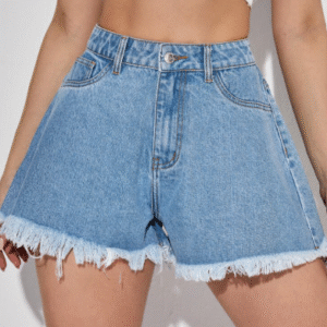 DAZY High-Waisted Wide-Leg Denim Shorts with Raw Hem – Size L