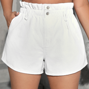 Shein High-Waisted Ruffle Waistband Shorts in White – Size M