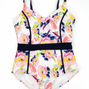 TU Women's Floral Print One-Piece Swimsuit with Tummy Control and V-Neck