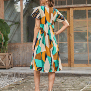 Emery Rose XL Geometric Print Midi Dress – Flutter Sleeves, V‑Neck, Flowing Casual Style