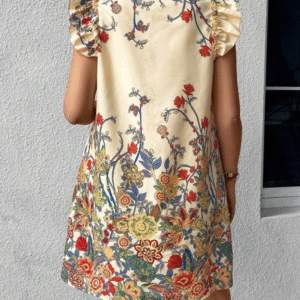 EMERY ROSE Women’s 3XL Boho Floral A-Line Dress – Ruffle Sleeve, Lightweight Summer Style