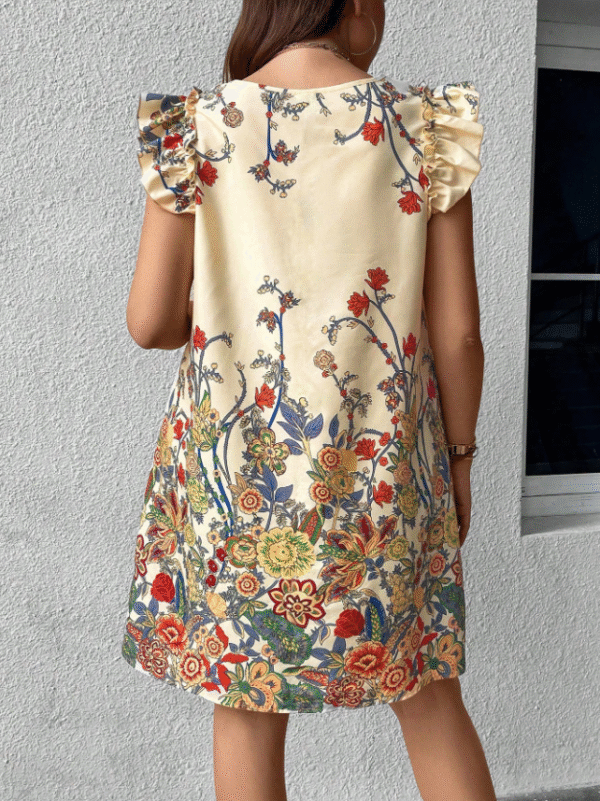 EMERY ROSE Women’s 3XL Boho Floral A-Line Dress – Ruffle Sleeve, Lightweight Summer Style
