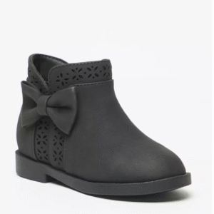 Juniors' Black Bow Embellished Ankle Boots with Perforated Detail Size 26