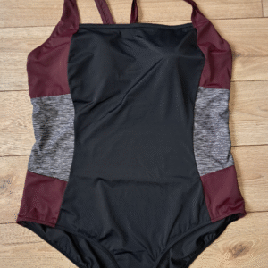 Women's Black and Burgundy Panel One-Piece Swimsuit – TU Size 12