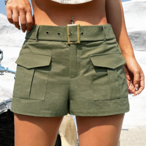 Shein Women's High-Waisted Green Corduroy Cargo Shorts Size L