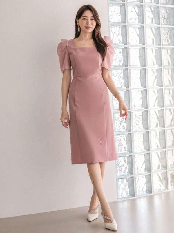 Blush Pink Puff Sleeve Midi Dress – DAZY Size M
