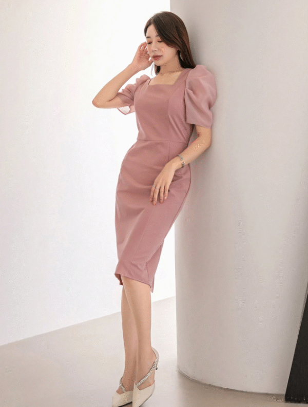 Blush Pink Puff Sleeve Midi Dress – DAZY Size M