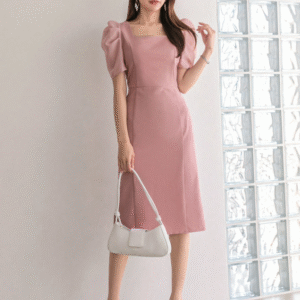 Blush Pink Puff Sleeve Midi Dress – DAZY Size M